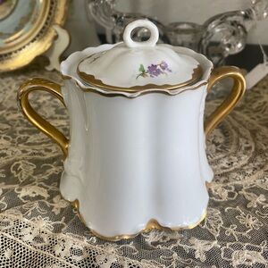Antique BThomas Bavaria sugar with lid, hand painted florals